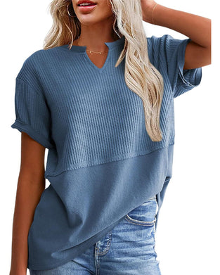 T-Shirt Taille Cintrée Patchwork Col En V Pullover