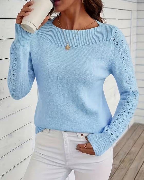 Pullover Encolure Bateau Évidé Manche Longue Maille