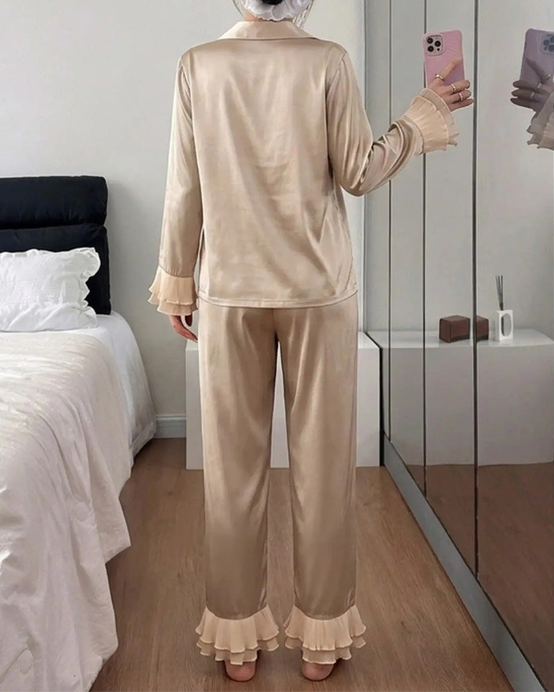 Ensemble Pyjama Double Couche Col De Chemise Volanté