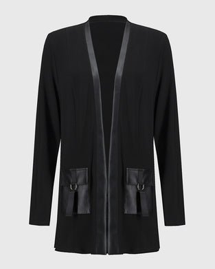 Manteau à poches en patchwork de couleur unie tendance