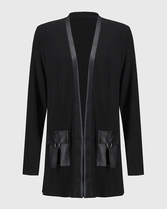 Manteau à poches en patchwork de couleur unie tendance
