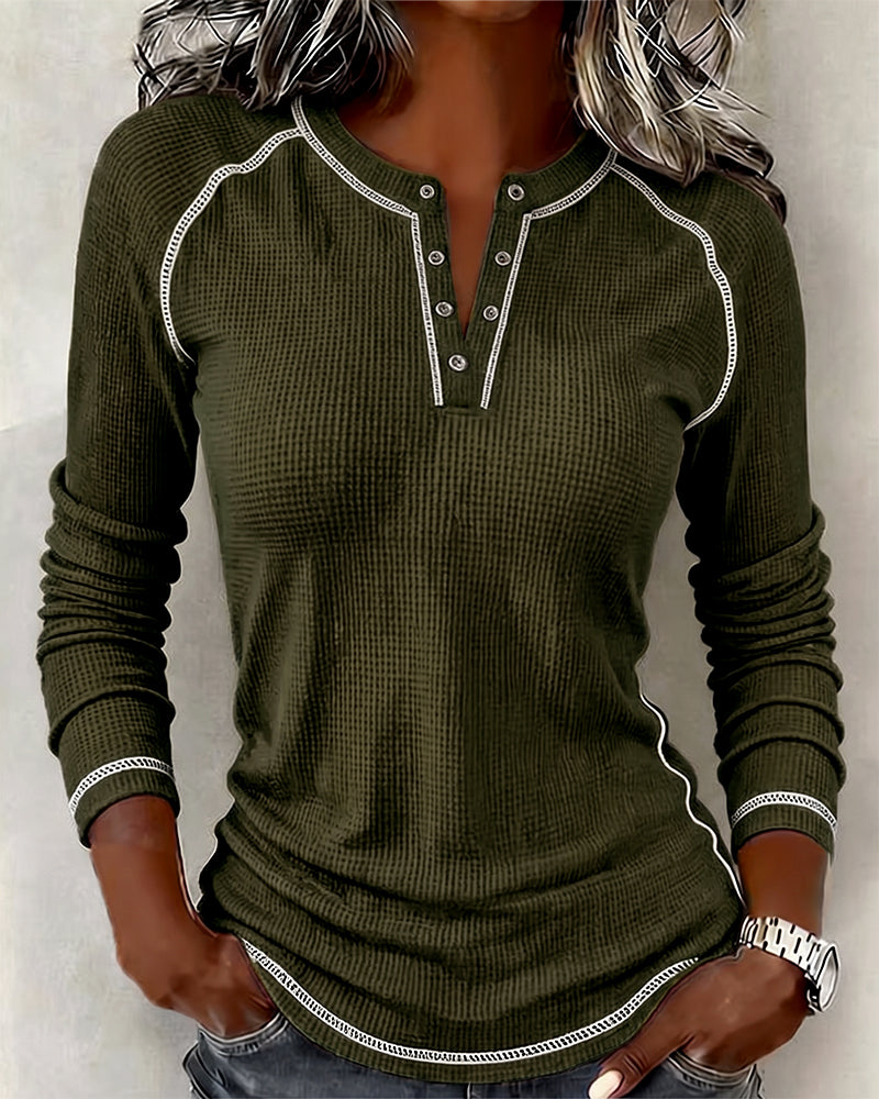 Haut Gaufré Henley Manches Longues