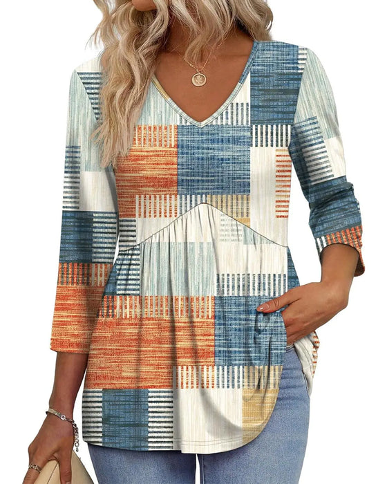 Blouse Ample Manches Trois-Quarts Décontractée