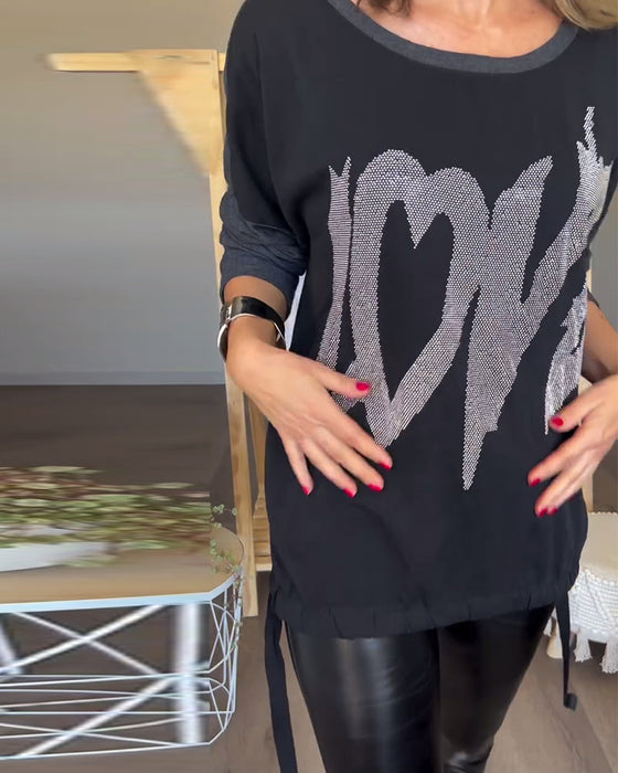 Haut décontracté à manches longues et col rond