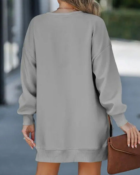 Robe Décontractée En Sweat À Manches Longues Avec Fermeture Éclair Et Fente
