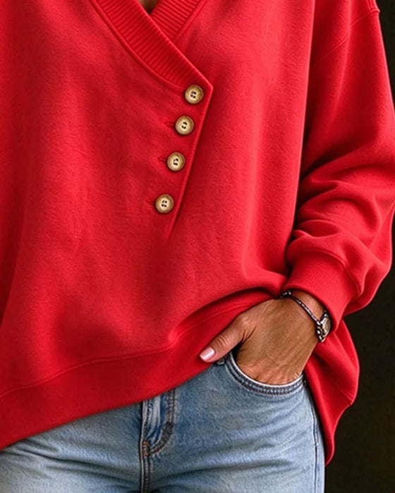 Sweat Diagonal Bouton Col En V Pull
