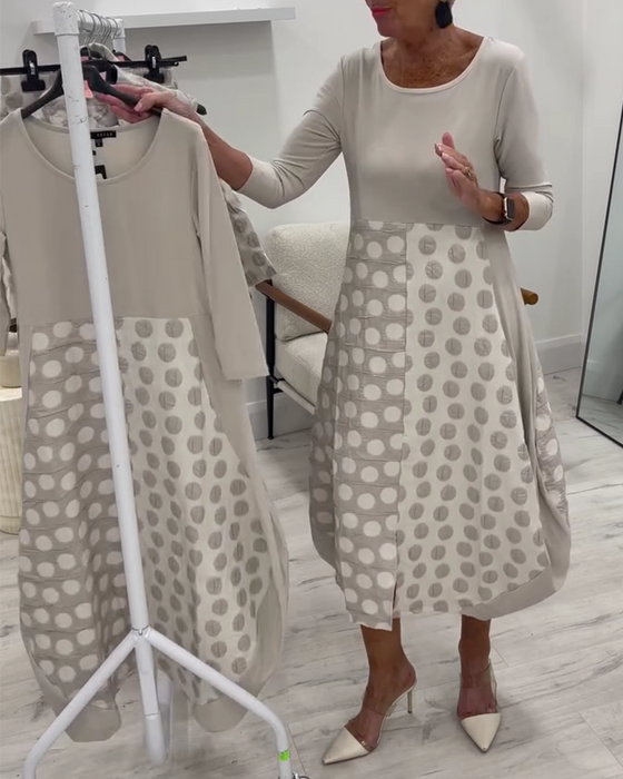 Robe Col Rond Pois Patchwork Tulipe