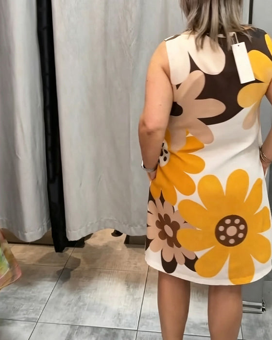 Robe Col Rond Imprimée Sans Manches