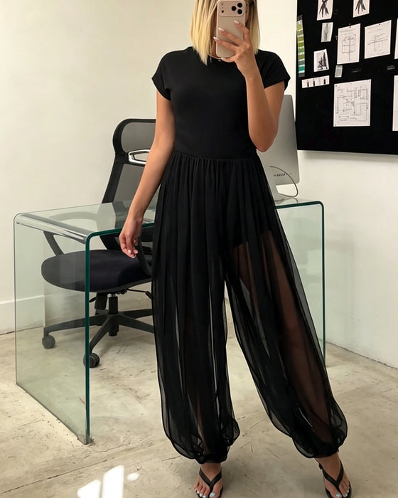 Pantalon Élégant Plissé Sheer