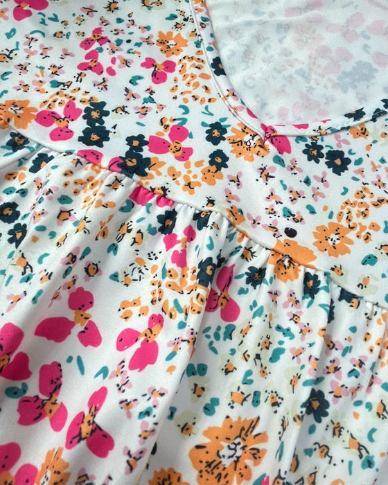 Blouse Fleurie Col V Manches Courtes