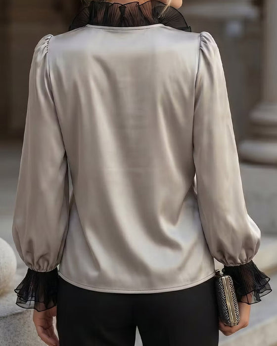 Blouse Col V Volant Décontractée