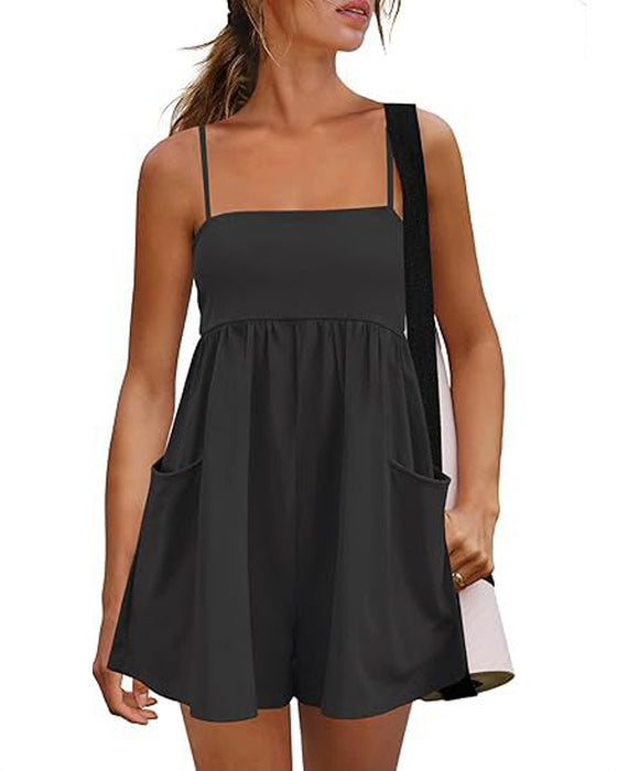 Jumpsuit Couleur Unie Bretelles Jambe Large