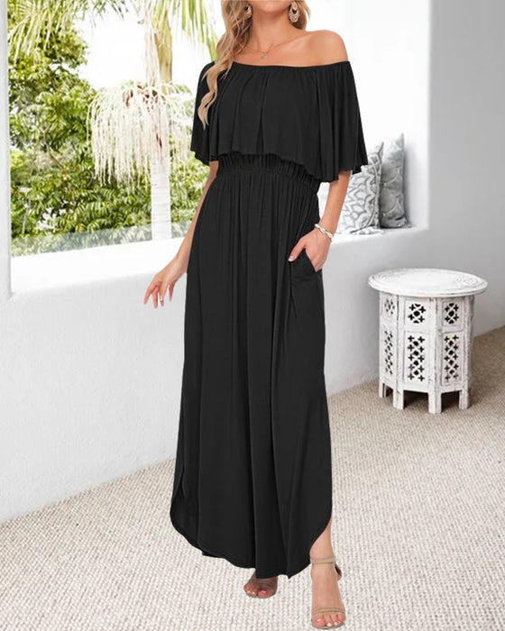 Robe Off-Shoulder Volant Fente
