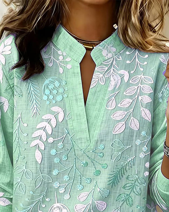 Blouse À Motif Floral Et Col Montant