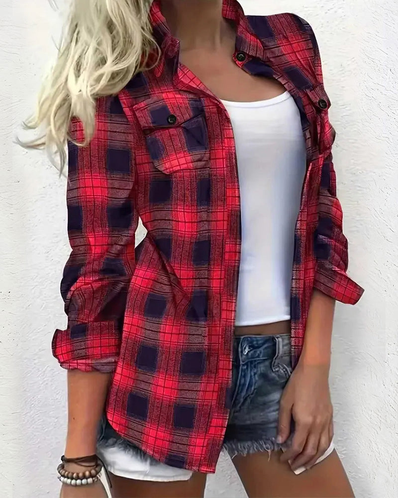 Blouse Casual Écossais Chemise
