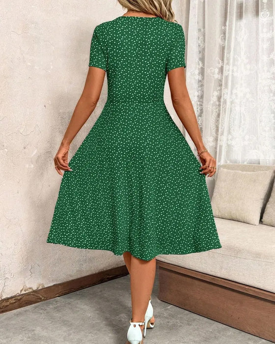 Robe Imprimée Col V Manches Courtes