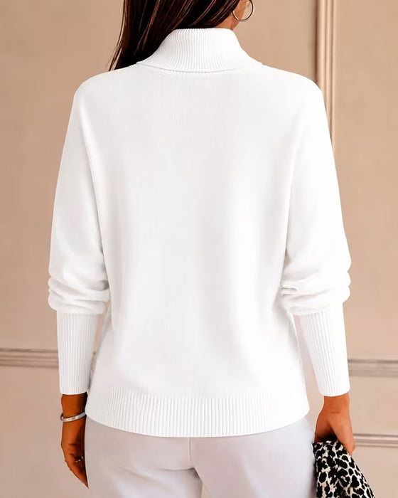 Pull Col Roulé Poche Unie