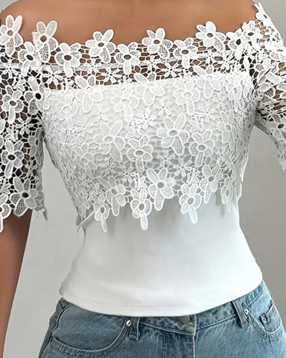Blouse Hors Épaule Fleurie Dentelle Haut