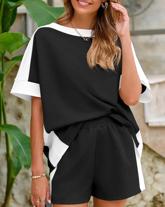 Set Bloc De Couleur Manche Courte Short Décontracté