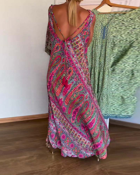 Robe Sans Manches Large Cachemire Imprimé