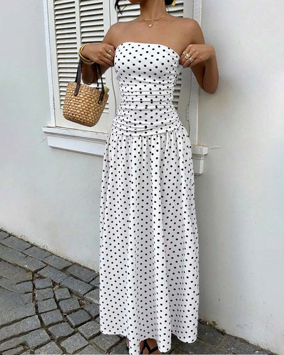 Robe Bandeau À Pois Ligne A Longue
