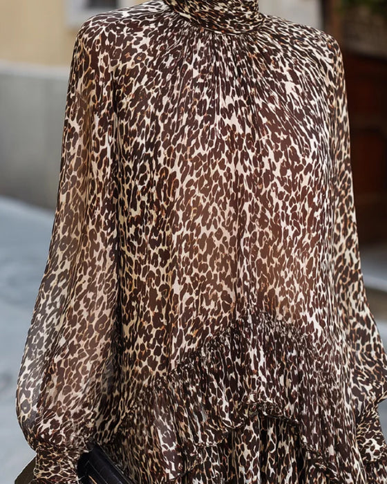 Blouse Col Roulé Volant Léopard
