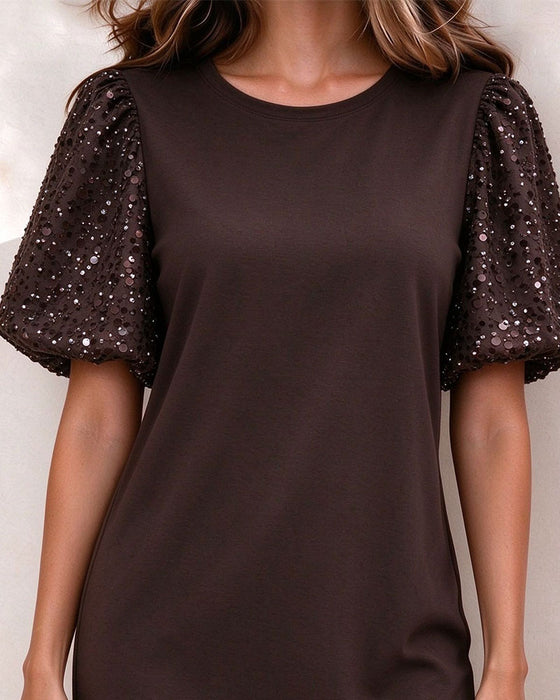 Robe Manches Bouffantes À Sequins Ligne A
