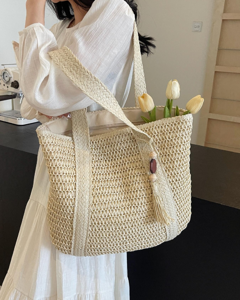 Sac De Plage Grande Capacité Unie Paille