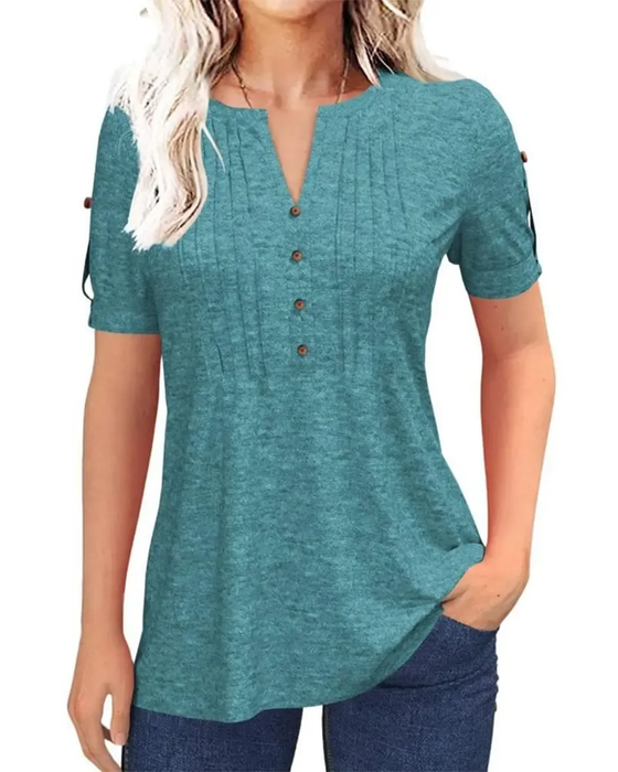 T-Shirt Plissé Henley Manche Courte