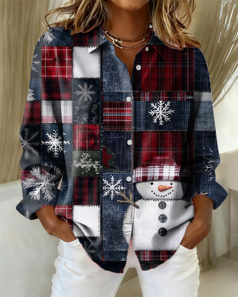 Chemise À Carreaux Avec Imprimé Flocon De Neige Et Bonhomme De Neige