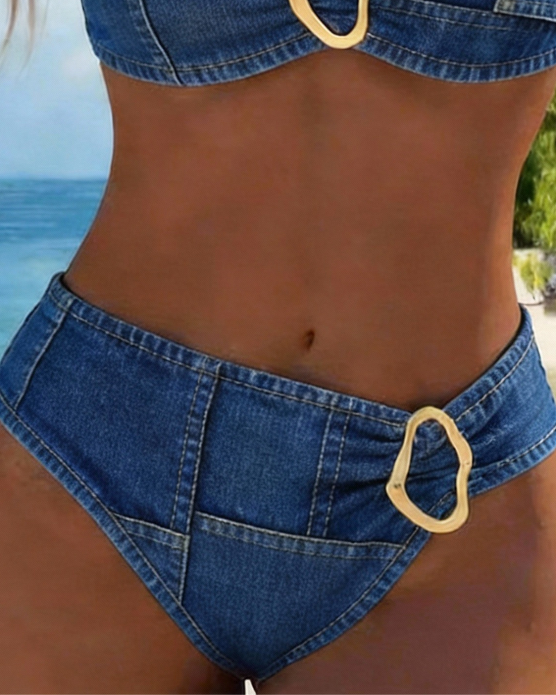 Bikini Porte-Jarretelles Boucle Métallique Deux-Pièces