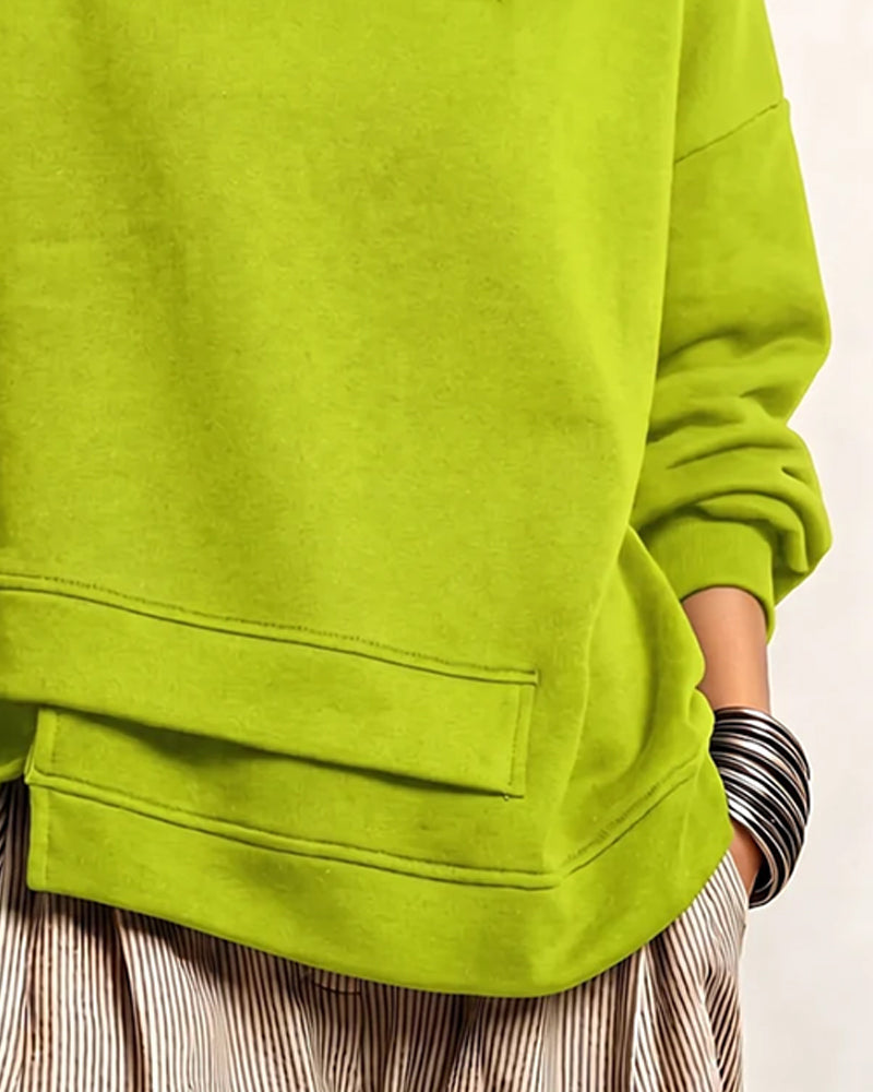 Sweatshirt Col Roulé Fermeture Éclair Irrégulière