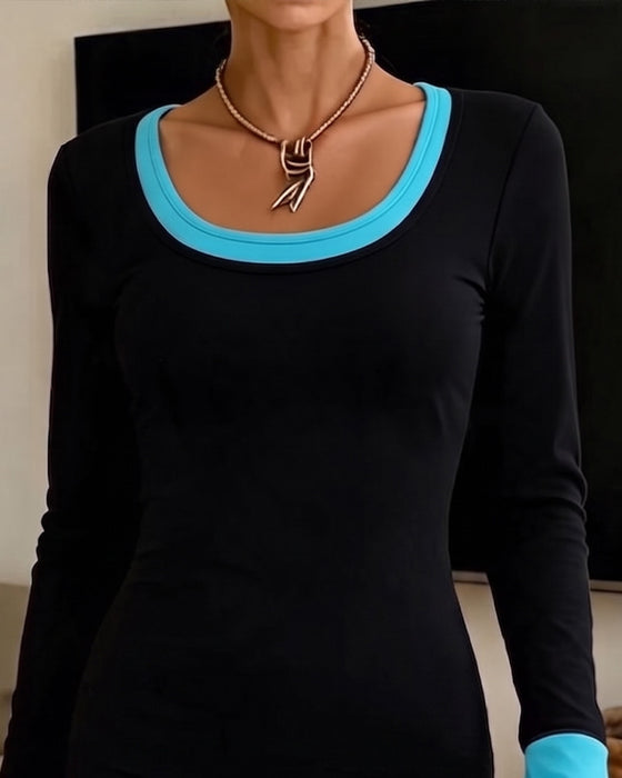 Robe Contraste De Couleur Manches Longues Col U