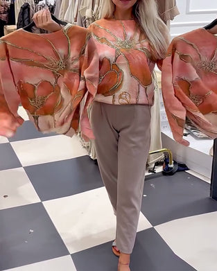 Pull Ample à Col Rond Imprimé