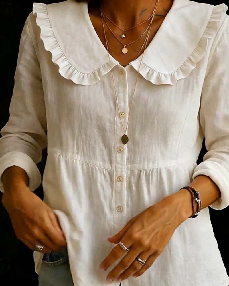 Chemise Col Peter Pan Style Forêt Uni Couleur