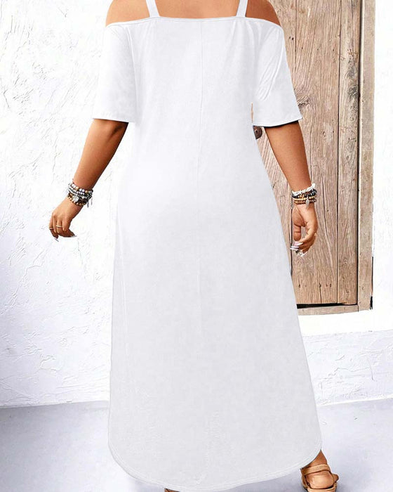 Robe Unie Col En V Épaules Dégagées Longue