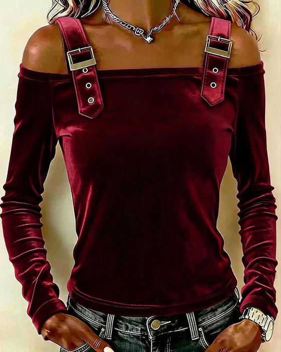 Haut Velours Off-Shoulder Manche Longue