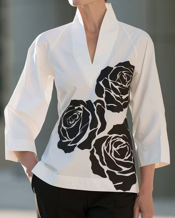 Blouse Col V Imprimé Floral