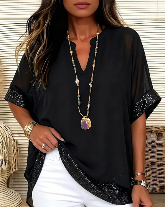 Blouse Paillettes Patchwork Transparent Lâche