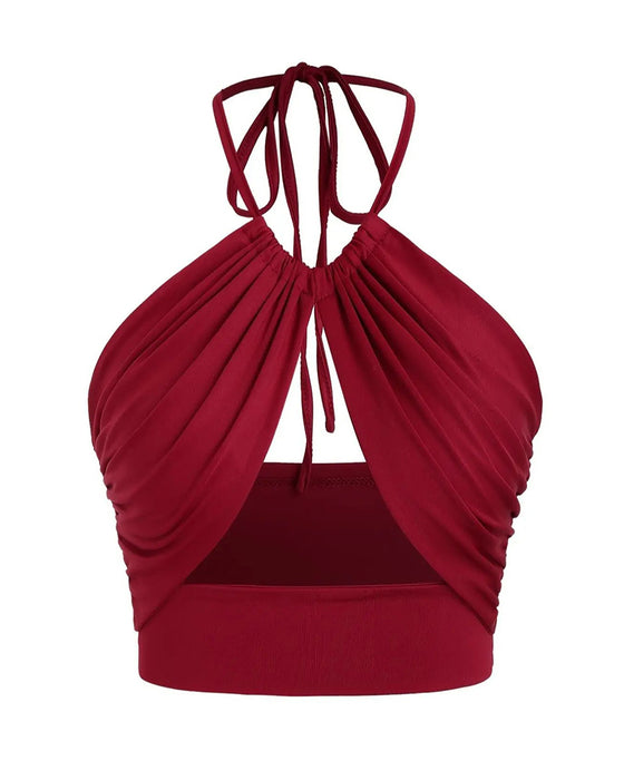 Cami Top Femme Froncé Nœud Dos Col Halter Court