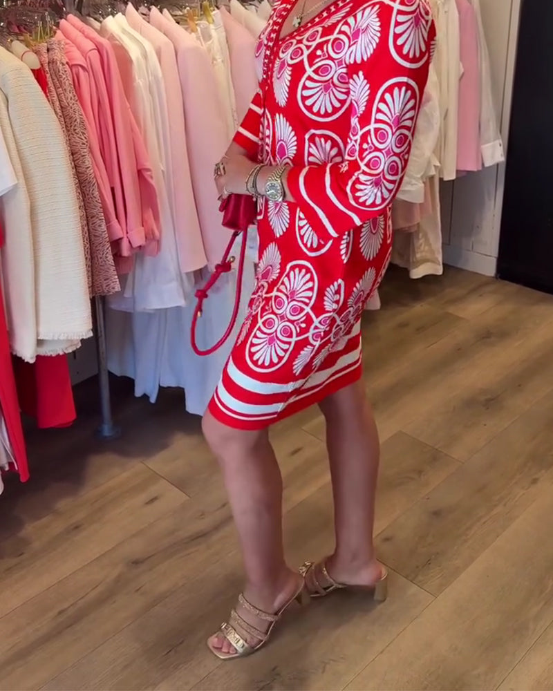 Robe Col V Imprimé Ourlet A