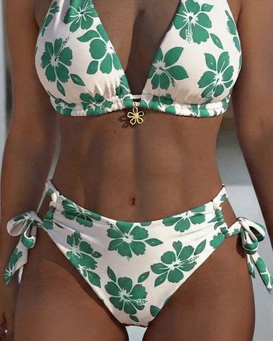 Bikini Hibiscus Imprimé Halter