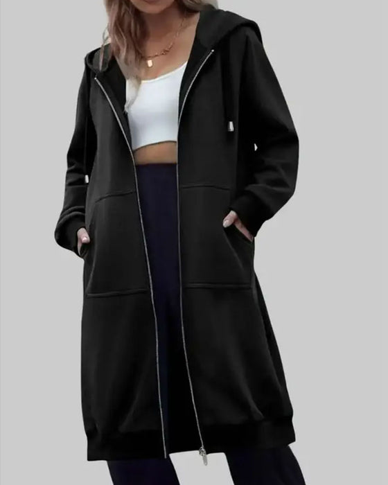Manteau Long Capuche Fermeture Éclair Sweatshirt