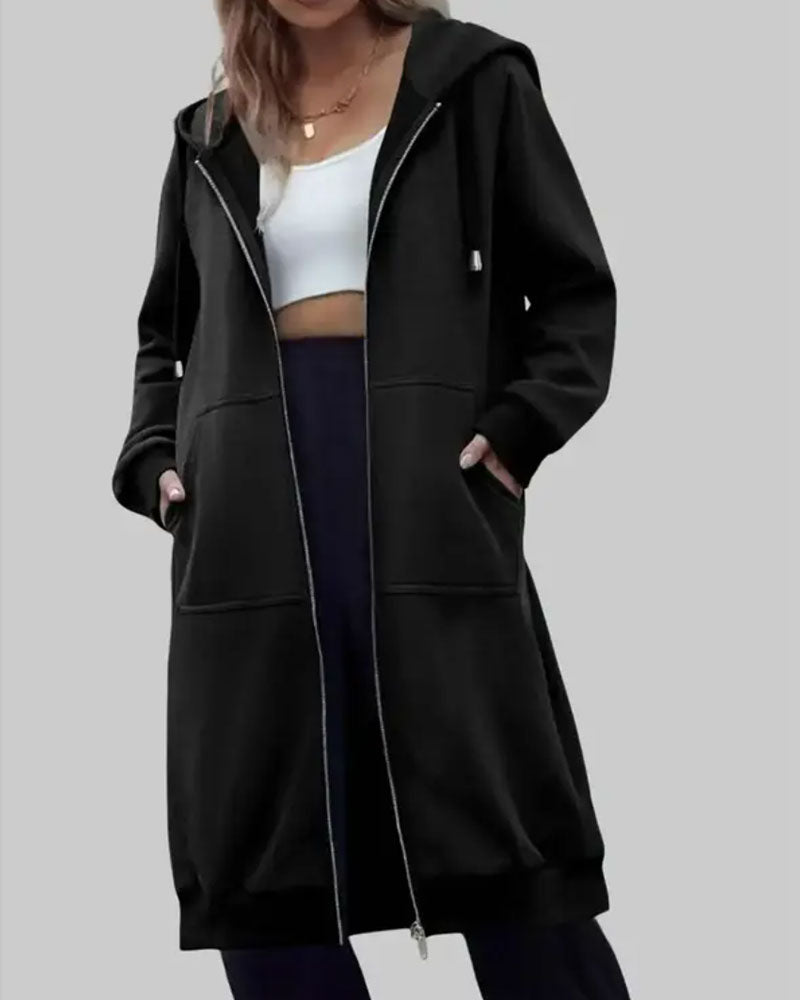Manteau Long Capuche Fermeture Éclair Sweatshirt
