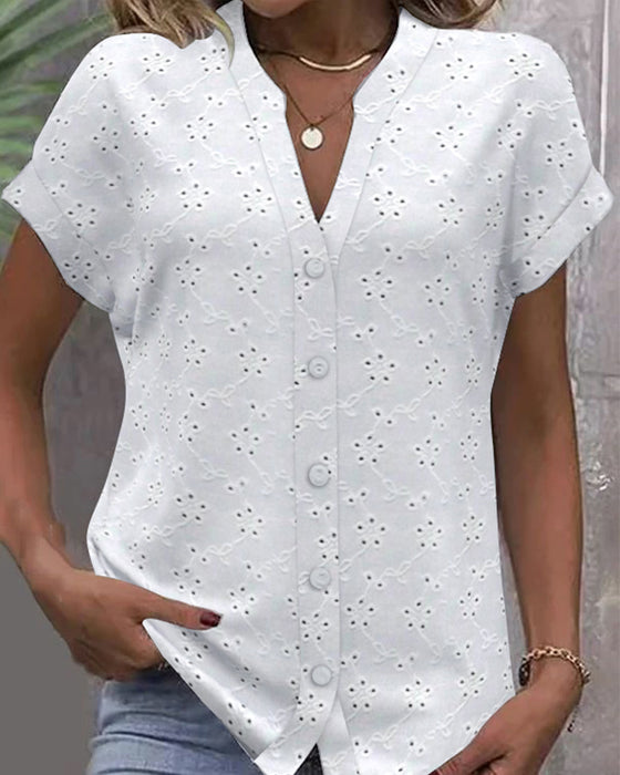 Chemise Col Montant Dentelle Bouton Creux