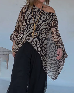 Blouse À Manches Longues Avec Imprimé Chauve-Souris Irrégulier