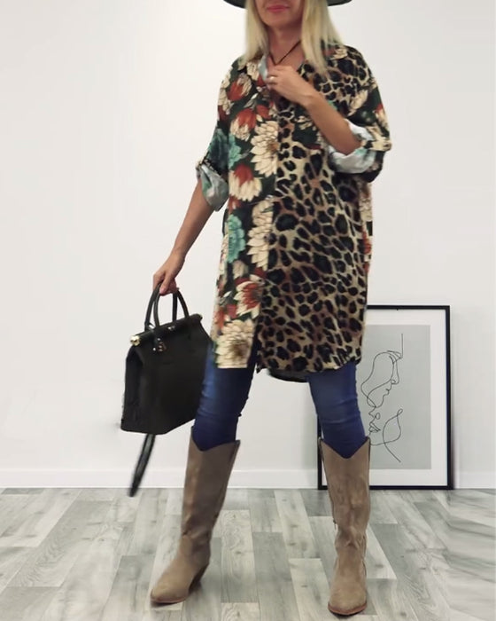 Chemise patchwork imprimé léopard à revers