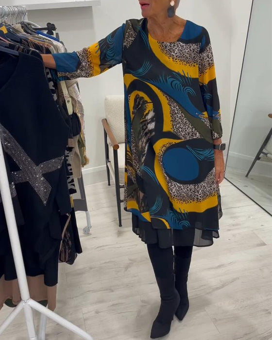 Robe Élégante Imprimée À Col Rond