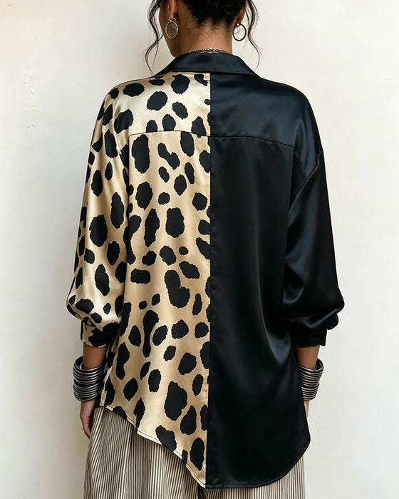 Blouse Irrégulier Imprimé Léopard Boutonné