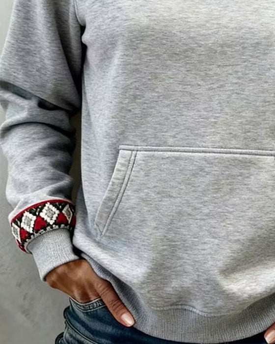 Sweatshirt Col Rond Argyle Bloc De Couleur Poche